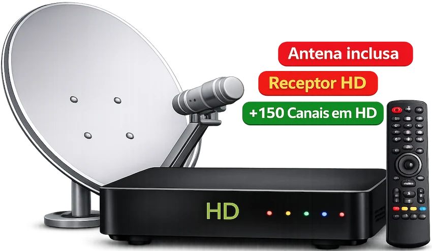 Aparelho Receptor de Sinal SKY, Antena e Controle Remoto.