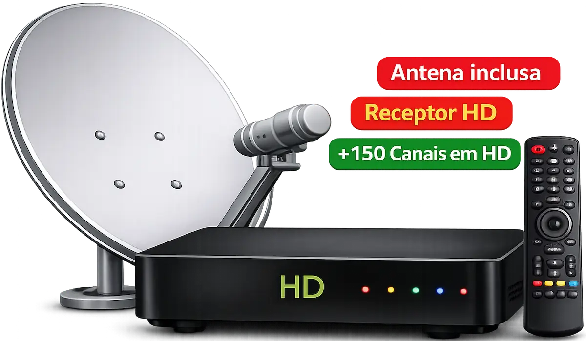 Aparelho, Antena e Controle Remoto SKY + 150 canais.